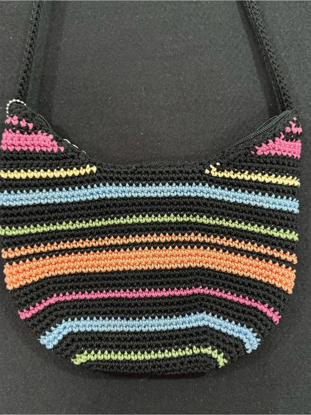 The Sak Black Crochet Crossbody with Multicolor Stripes
